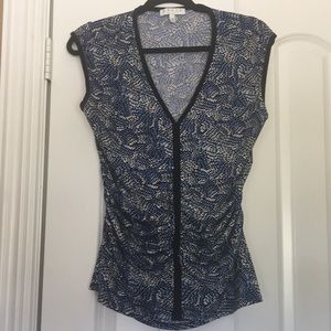 Blue, black & white dressy blouse